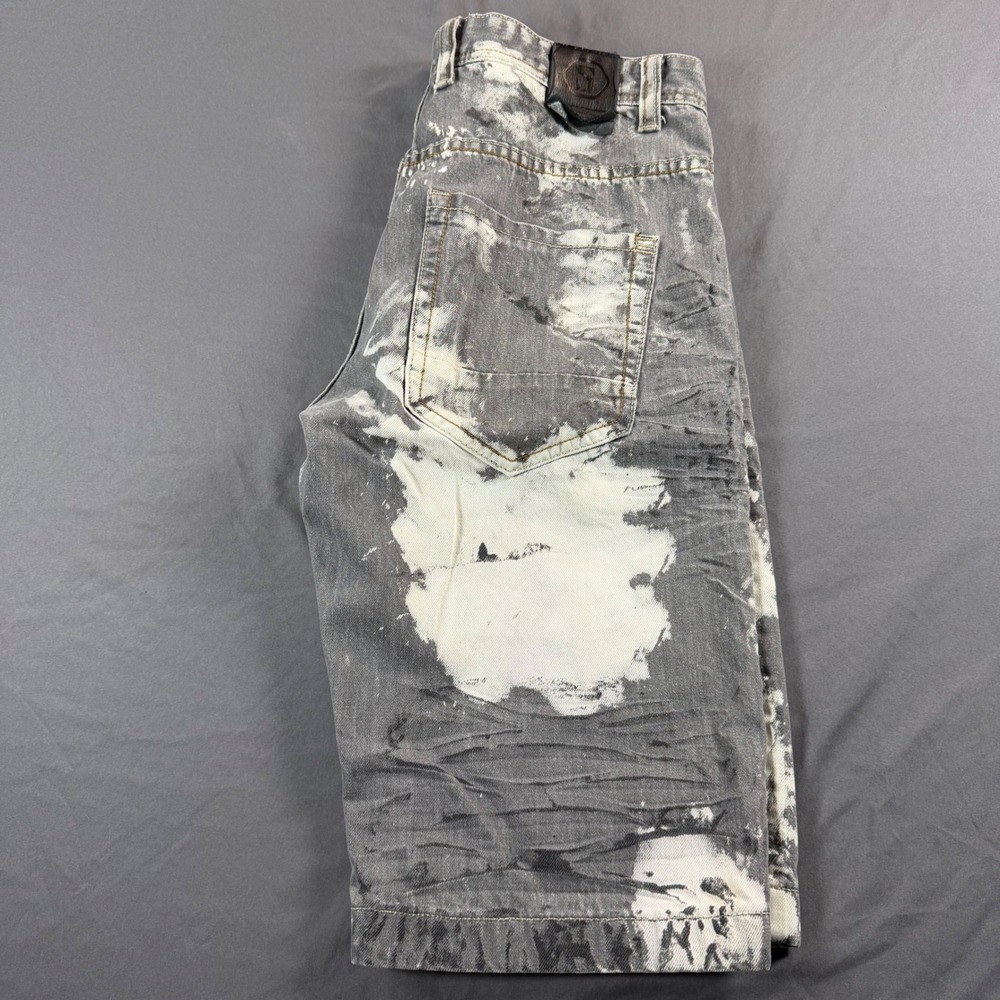Switch Premium Denim Mens Gray Acid Wash Distressed Shorts Missing Button 31
